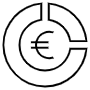 Circular Black Outline Pie Chart And Euro Symbol icon
