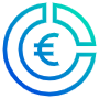 Circular Blue Outline Pie Chart And Euro Sign free icon for commercial use