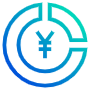 Circular Blue Outline Pie Chart And Yuan Sign icon