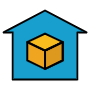 Blue Warehouse Building And Yellow Box free icon for commercial use