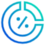 Circular Blue Outline Pie Chart And Percent Sign icon
