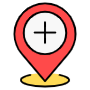 Location Placeholder And Red Hospital Sign icon
