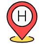 Location Placeholder And Red Hotel Sign icon