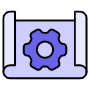 Projects Blueprint And Blue Gear free icon for commercial use