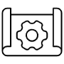 Projects Blueprint And Gear Black Outline free icon for commercial use