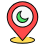 Red Location Pointer Pin And Mosque Sign icon