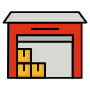 Red Warehouse Factory And Yellow Boxes free icon for commercial use