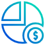 Pie Chart 75 Percent And Dollar Symbol Blue Outline free icon for commercial use