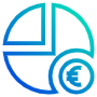 Pie Chart 75 Percent And Euro Symbol Blue Outline free icon for commercial use