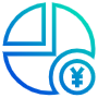 Pie Chart 75 Percent And Yuam Symbol Blue Outline free icon for commercial use