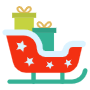 Santa Claus Red Sleigh And Green Gift Boxes free icon for commercial use