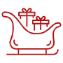 Santa Claus Sleigh And Gift Boxes Red Outline free icon for commercial use