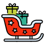 Santa Claus Sleigh And Green Gift Boxes free icon for commercial use