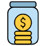 Saving Money Jar And Gold Dollar Coins free icon for commercial use