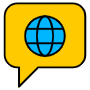 Translate Yellow Speech Bubble And Globe free icon for commercial use