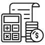 Budget Calculator And Dollar Coins Black Outline free icon for commercial use