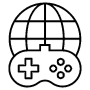 Gameplay Globe And Gamepad Black Outline free icon for commercial use