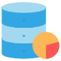 Blue Database Pie Chart Hosting Statistics free icon for commercial use