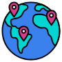 Blue Globe Map Travel Location Pins free icon for commercial use