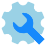 Blue Settings Gear And Wrench free icon for commercial use