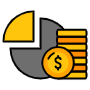 Budget Pie Chart And Yellow Dollar Coin free icon for commercial use