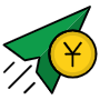 Send Money Yuan And Paper Plane free icon for commercial use