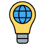 Yellow Light Bulb And Blue Globe Symbol free icon for commercial use