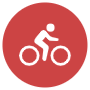 Man Riding Bike Or Cycling Red Rounded Circle Symbol free icon for commercial use