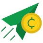 Send Money Cryptocurrency Coin And Green Paper Plane icon