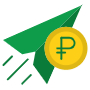 Send Money Russian Ruble And Green Paper Plane free icon for commercial use