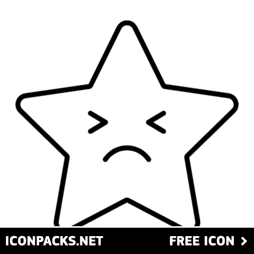 Free Unhappy Upset Cartoon Star Emoji Black Outline SVG, PNG Icon, Symbol.  Download Image.
