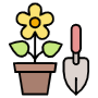Yellow Potted Flower And Gardening Trowel free icon for commercial use