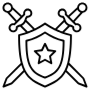 Swords And Shield Black Outline free icon for commercial use